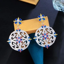Vintage Ethnic Jewelry CZ Long Middle East Style Round Drop Earrings for Women 