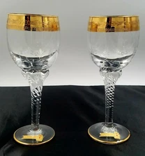 2 Interglass Italy Crystal Wine Glasses Hand Decorated 24kt Gold Wedding Toast 