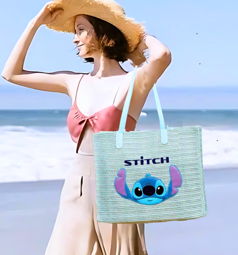 Disney Stitch Woven Straw Tote Bag Lilo & Stitch Braided Raffia Shoulder Bag - Picture 10 of 19