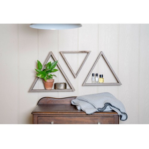 3-Piece Rustic Farmhouse Weathered Gray Floating Triangle Wall Shelf Set - 第 11/12 張圖片