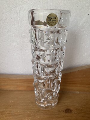 Vintage französische Luminarc Bleikristall Vase klar modern geometrisch kubistischer Stil schwer