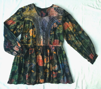 Vintage 80er/90er Top - Grunge - Festival - Schnürung Rücken Style - floral Viskose