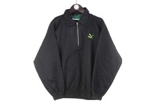 Vintage Puma Sweatshirt 1/4 Zip Women s Size L black collared sport style 90s