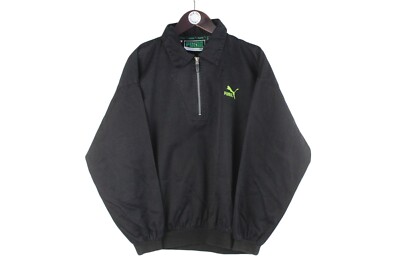 Vintage Puma Sweatshirt 1/4 Zip Women s Size L black collared sport style 90s