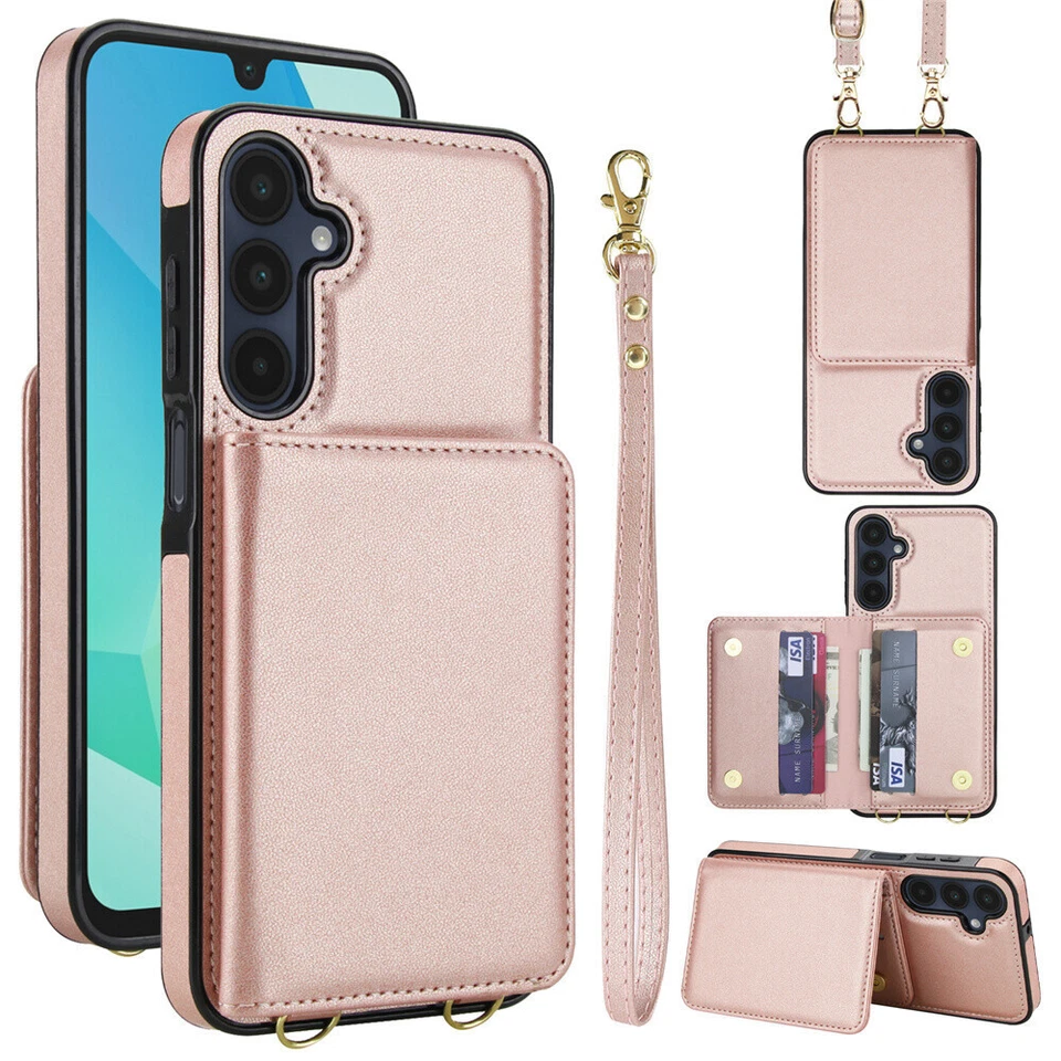 Strap Leather Card Slot Phone Case For Samsung S25 S24 S23 S22 S21 Note 20 Ultra - Image 3 of 4