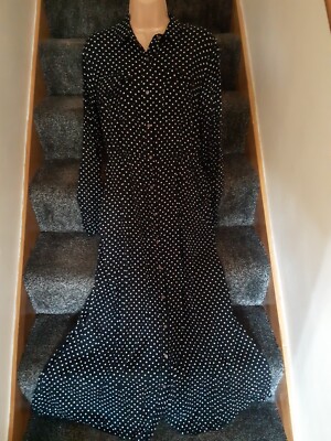 Womens Superdry Black Spot Print long Dress Size 12 UK