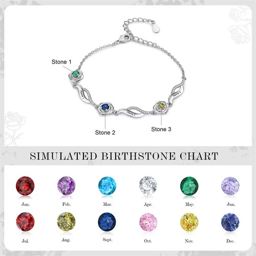 Personalized Birthstone Rose Bracelet - Custom 1-4 Names Family Birthstones - Picture 5 of 9