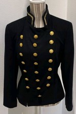 Vintage Mondi Womens Black Wool Cashmere Gold Buttons Coat Jacket Size 36