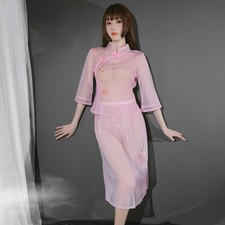 Robe De Costume Femme En Maille Florale Transparente Sexy Retro Rose Bleu