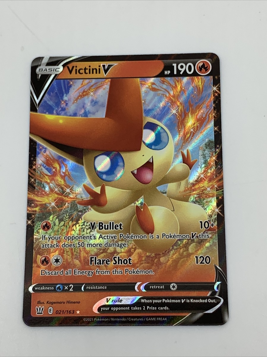 Pokemon Ultra Rare Holo Foil Victini V Card 021/163 Battle Styles
