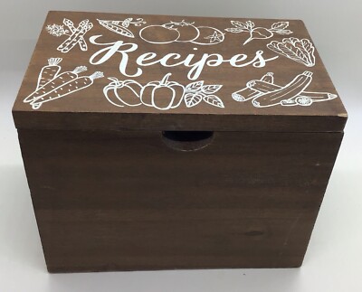New Eccolo Wooden Recipe Box with 50 Lined Cards, 6 Dividers 7  X 4.5  X 5.5 