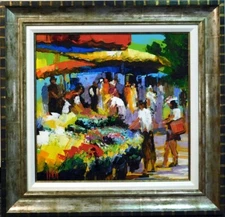 Ivan Original thick Oil Flower shop  w/ beautiful custom frame Make Offer