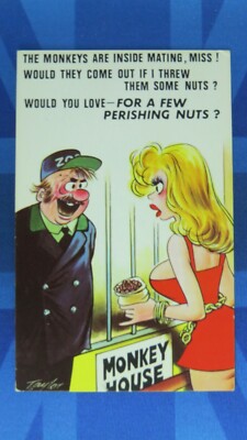 Risque Bamforth Comic Postkarte 70er Titten Affenhaus Nüsse Paarung Zoo Nr 84