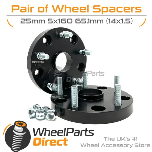 Bolt-On Wheel Spacers (2) 5x160 65.1 25mm for Ford Transit Custom [Mk1] 12-23