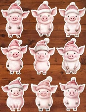 Christmas Piggy Die Cut Vinyl Stickers Set Scrapbooking Laptop Waterbottle 