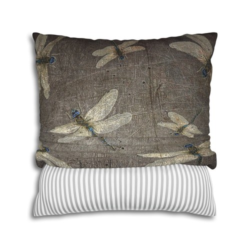 Dragonfly Themed Square Pillow Cover, Dragonflies on Distressed Stone Grey Print - Picture 5 of 25