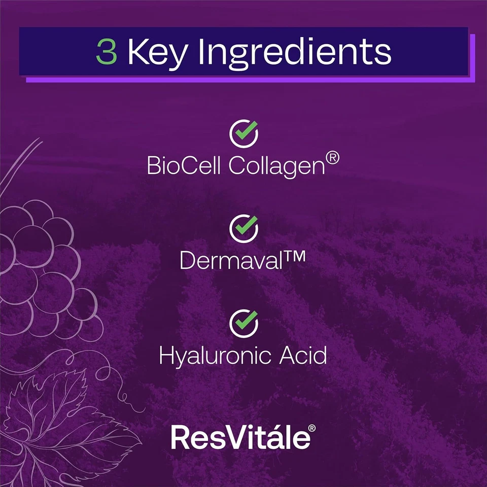 ResVitále Ultra Colágeno Mejorar el Cuidado de la Piel Suplemento con Resveratrol 90 Cápsulas Foto 3 de 4