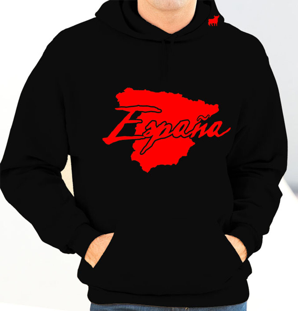 Sweat capuche Espagne noir et rouge passion vêtement streetwear de supporter
