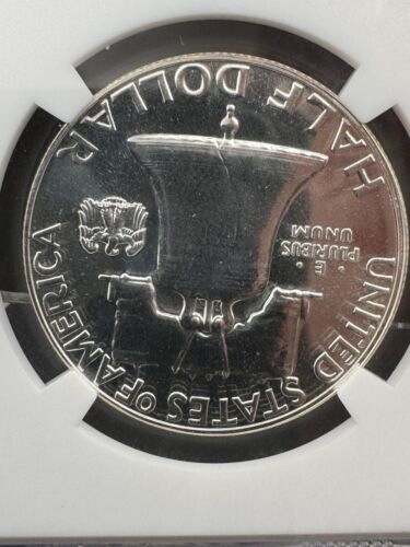 1961 NGC PF68 ARGENTO PROOF FRANKLIN MEZZO DOLLARO 50c 90% ARGENTO ETICHETTA BIANCA - Foto 3 di 4