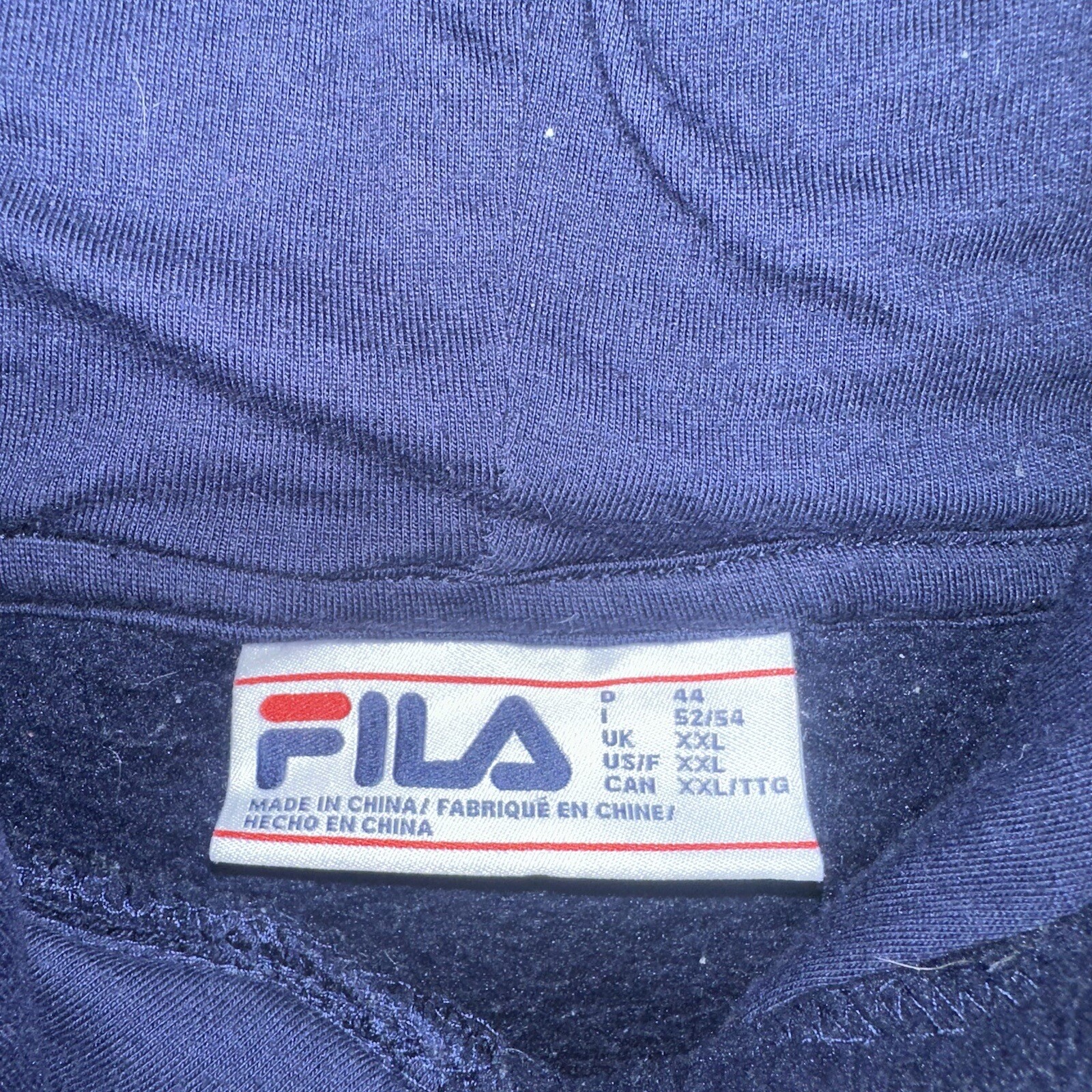 FILA Felpa con cappuccio pullover donna blu navy sherpa pile orsacchiotto in pile taglia 2XL