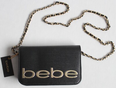 bebe Fabiola Saffiano Small Crossbody Purse Black/Gold E02-1744SF Faux Leather