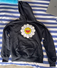 J Balvin X Takashi Murakami Flower Hoodie Black Sweatshirt Size S preowned