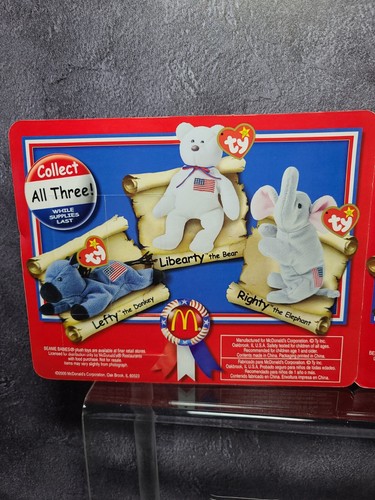 De colección Ty Teenie Babies 2000 McDonald's Trio Patriótico Zurdo, Derecha y Liberaldo - Imagen 6 de 7