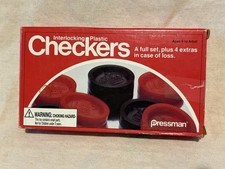 Vintage Pressman Interlocking Plastic Checkers, Full Set, Made in USA