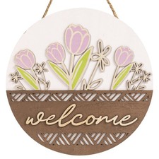 3D Spring Welcome Sign for Front Door, 11.8" Wooden Spring Floral Door Hanger...