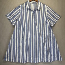 Women's XXL Old Navy Shirt Dress Blue White Stripe Button Up Pockets Beach Boho