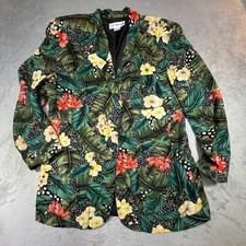 Vintage Liz Claiborne Tropical Floral Polka Dot Blazer Green Yellow 90s Large