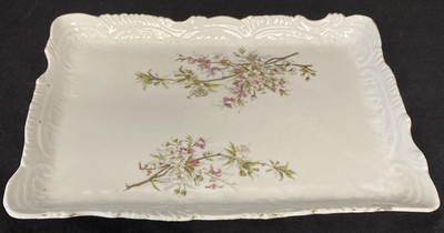 Porcelain Antique Vanity Tray - Cherry Blossom w/Gold Rim