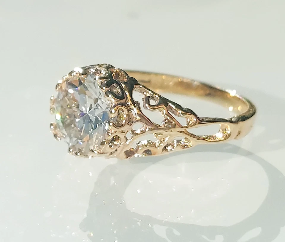 Anillo vintage diamante certificado 1,51 quilates, anillo de oro, anillo de filigrana Foto 2 de 4