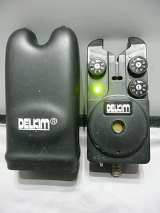 ORIGINAL DELKIM BITE ALARM PLUS RUBBER CASE- GREEN LED -OLD SKOOL TX CARP BUZZER