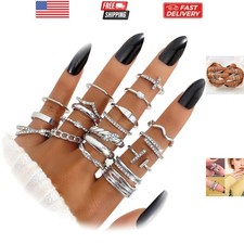 Golden Silvery Black Kunckle Rings Set for Women, Dainty Simple Trendy Cute S...