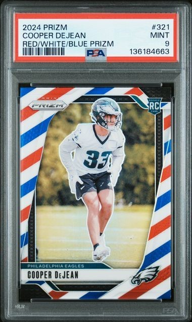 COOPER DEJEAN 2024 Prizm #321 RED WHITE BLUE PRIZM Rookie RC PSA 9 Philadelphia