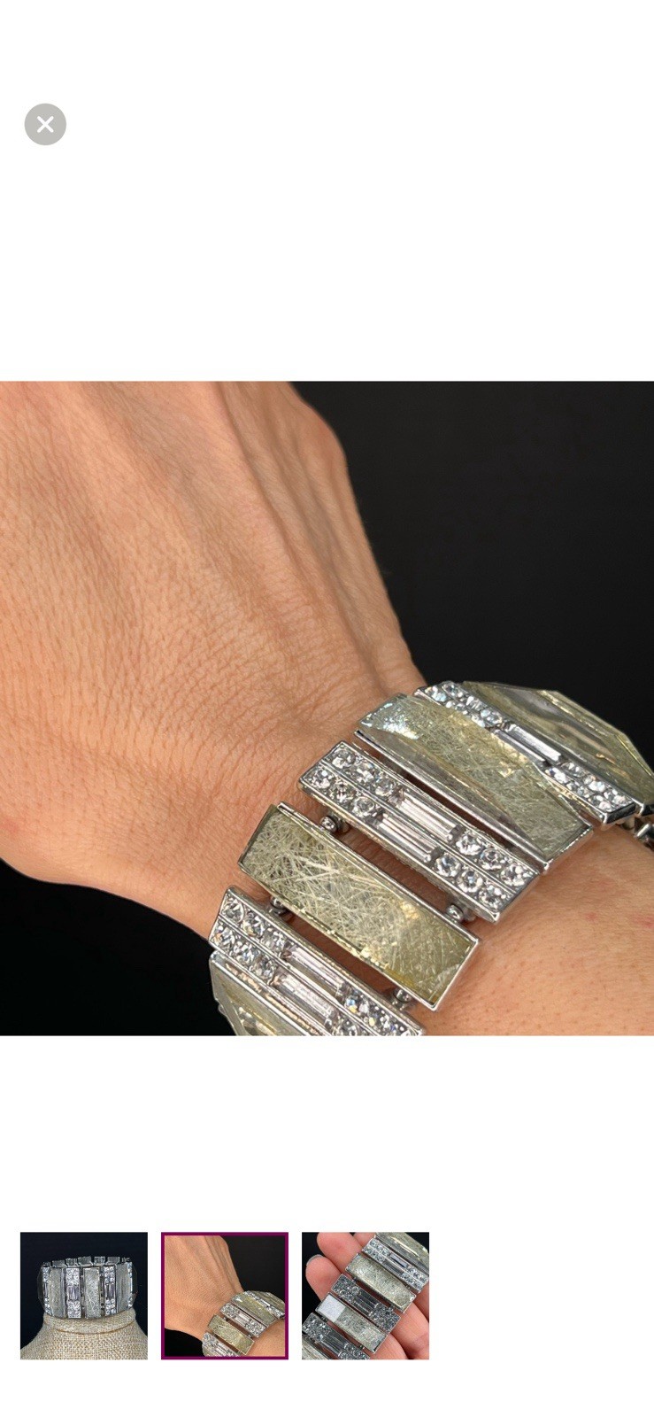 Silver Tone Cuff Bracelet Rectangular Bar Design … - image 1