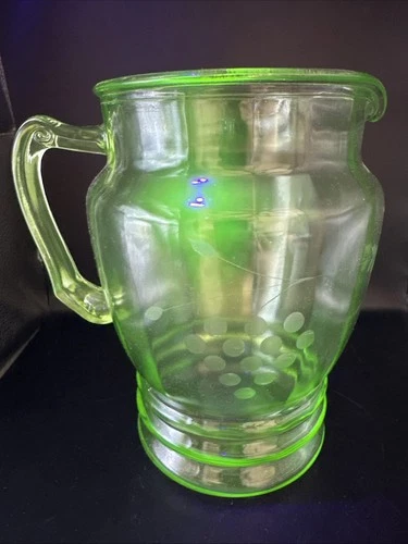 Standard Depression Glass Grape # 6 Pitcher 80 Oz. - Green Vaseline Uranium