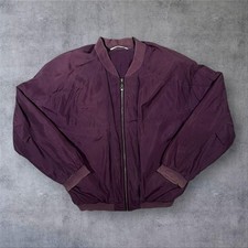 Vintage 90's New Fast C&A 100% Silk Burgundy Lightweight Zip Bomber Jacket L XL