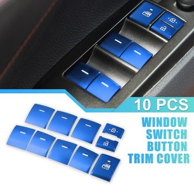 10 Stück Auto Aluminium Tür Armlehne Taste Fenster Schalter Aufkleber Blau
