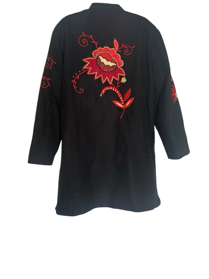 Chaqueta Negra Algodón Boho Roja Bordada Floral Artística Folclórica Longitud Media L Foto 3 de 4