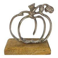 KüRbis Aus Alu 11Cm Aluminium Auf Sockel Holz Halloween Herbstdeko Herbst