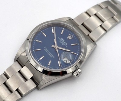 ROLEX OYSTER PERPETUAL DATE BLUE EDELSTAHL HERRENUHR REF.: 15200 PAPIERE/BOX