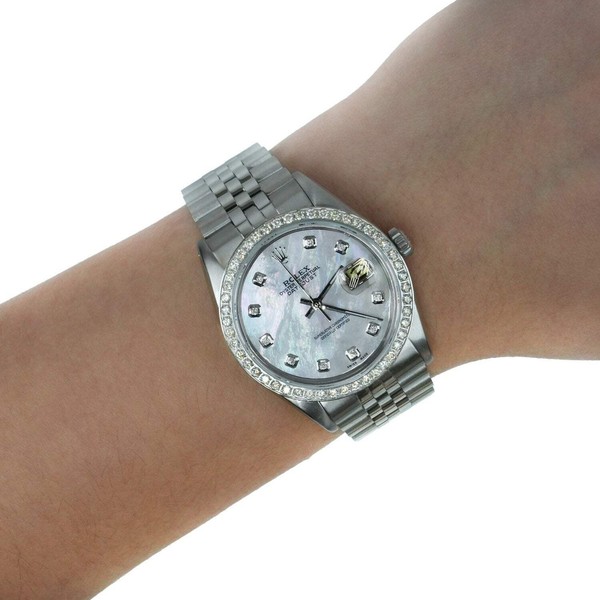 Rolex Datejust 1603 36mm Esfera Blanca de Madreperla Bisel de Diamantes 18K Oro Jubilee Reloj 3