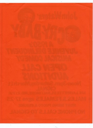 vtg 1990s John Waters Crybaby flyer open call Baltimore MD Johnny Depp - Bild 2 von 2