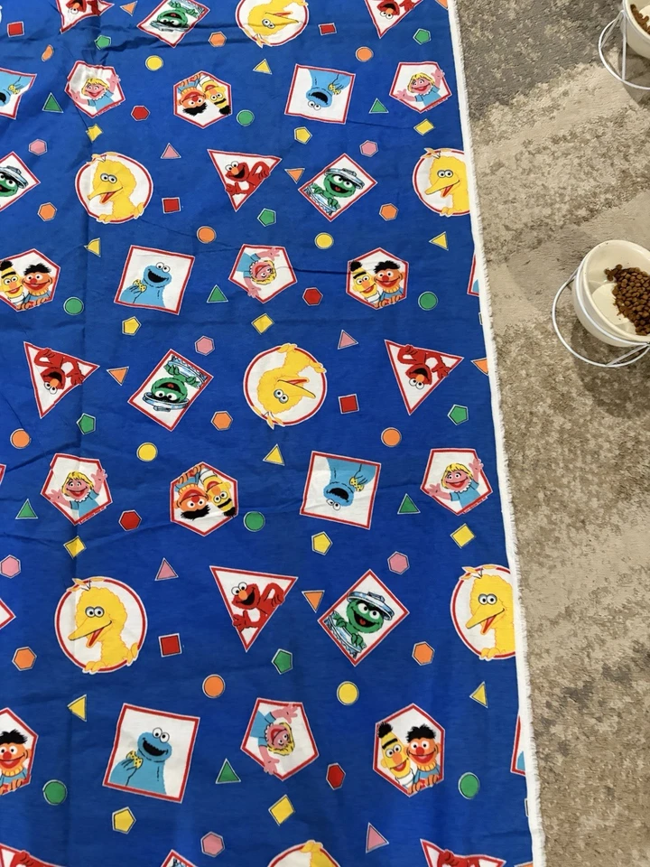 Vintage Sesame Street Child's Fabric Blue ABC & Shapes & Characters Lot of 2 - Image 4 of 4