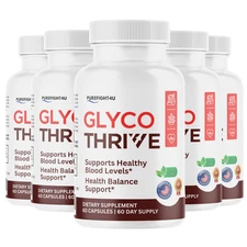 Glyco Thrive Healthy Blood Levels Support - All Natural Supplement - 5 Bottles