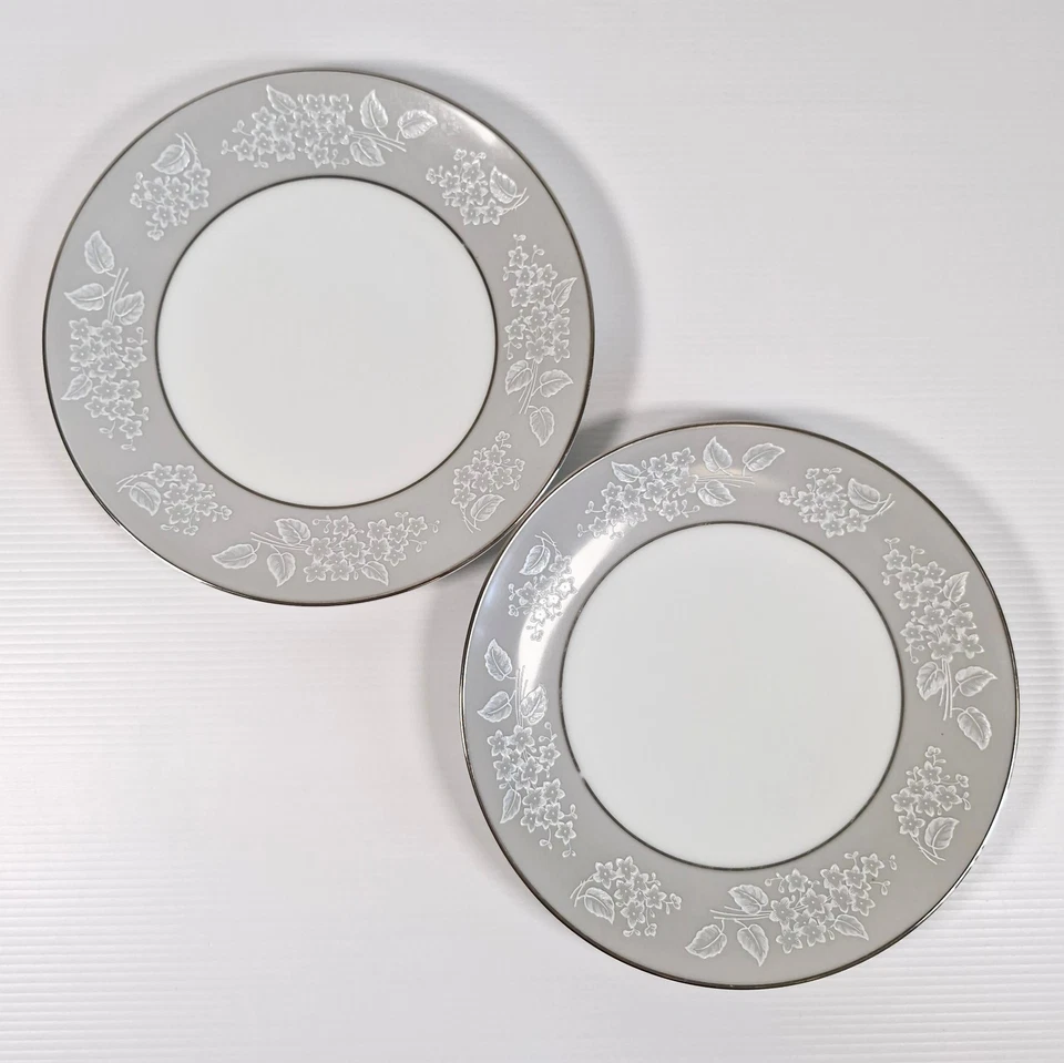 6 Noritake Damask Dessert Pie Plates Porcelain Grey 18cm 7" Vintage Japan - image 2 of 4