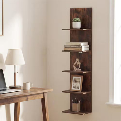 5-Tier 51 In. Tall Wall Mounted Shelf Unit Floating Vertical Storage Shelves wit