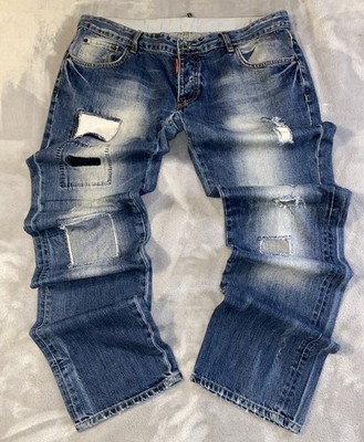 DSQUARED2 D Note Premium 964 Blue Denim Jeans Men 36x33 Distressed Patches Italy